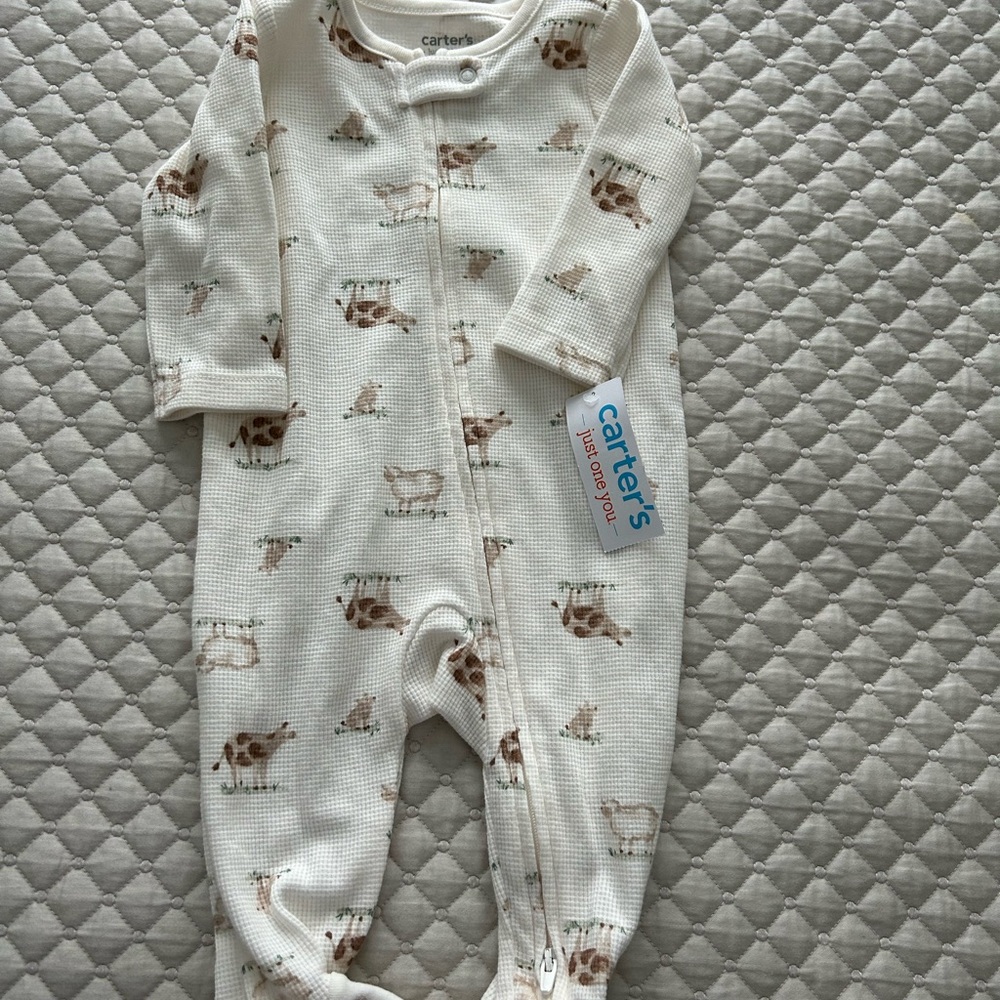 Carter's White and Brown Animal Print Footie